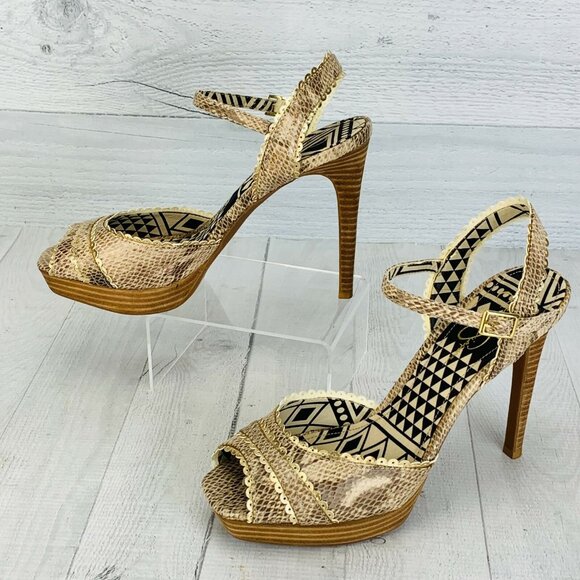 Jessica Simpson JP-BLAZIE Python Gold Platform Heels Open Toe Shoes Sandals 8 B - Picture 5 of 8